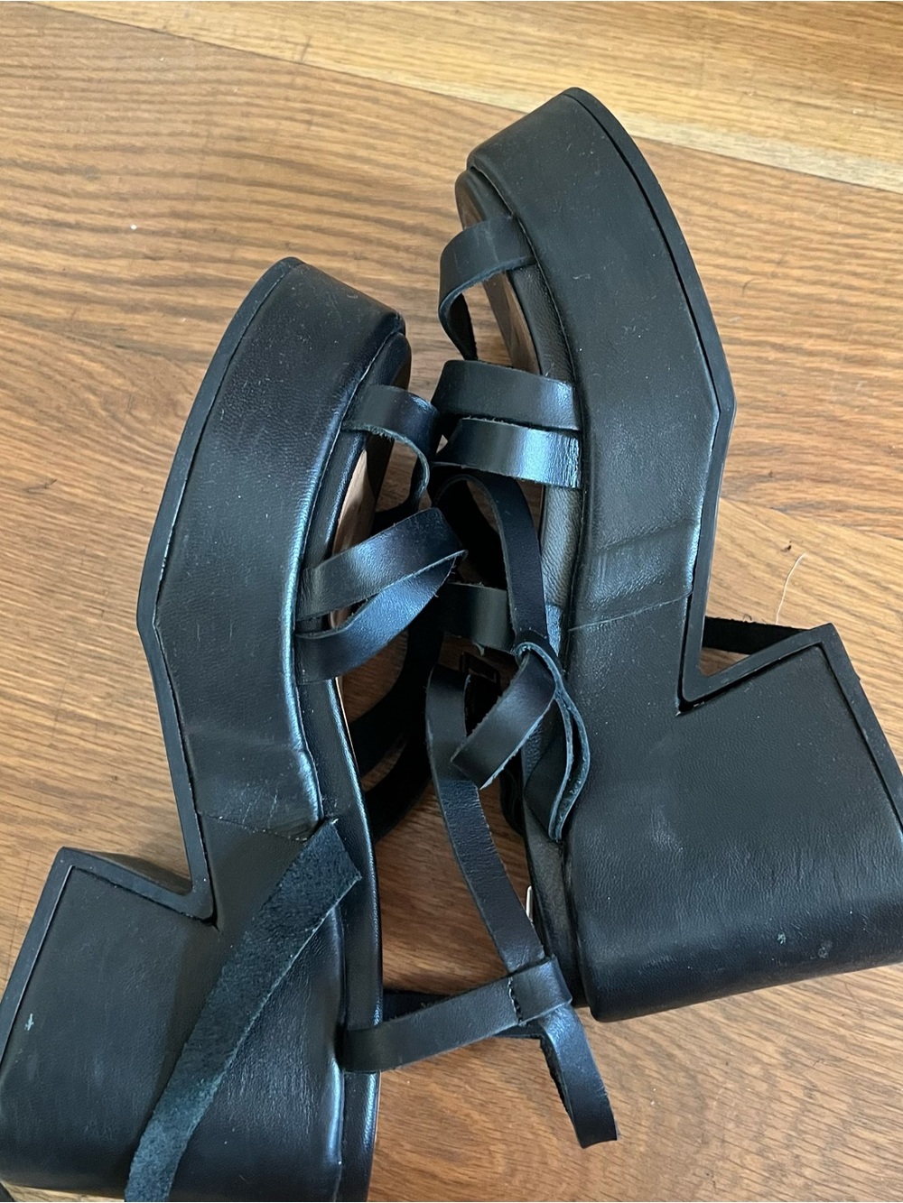 Ganni Black Leather Platform Strappy Sandals - Picture 5 of 6